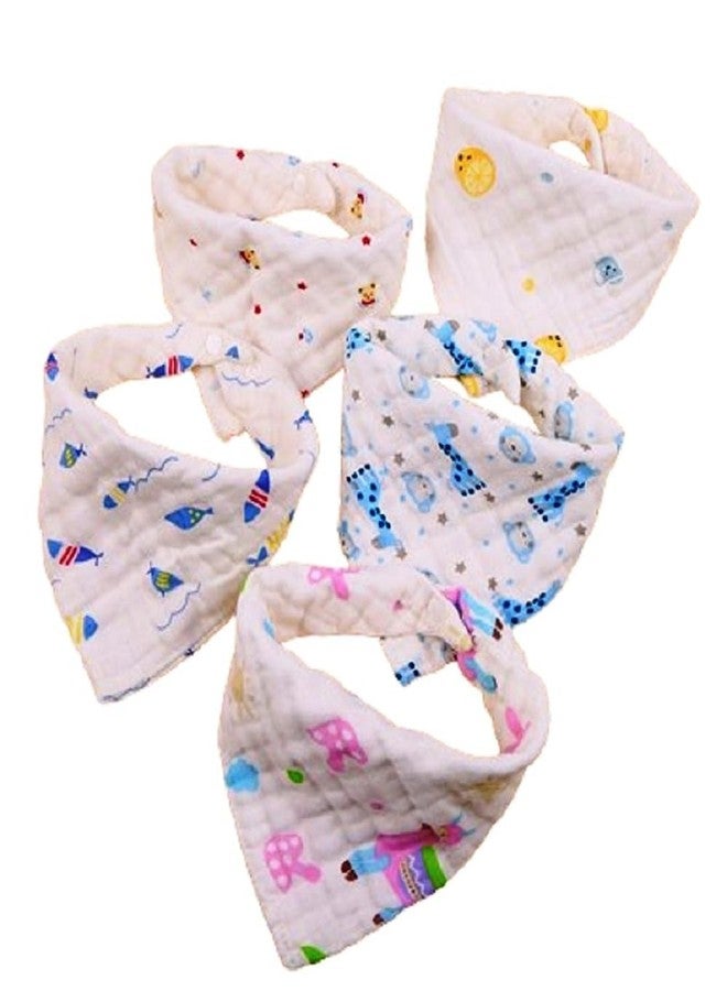 BabyGo Organic Cotton Bandana Bibs | 8-Layer Super Absorbent Bibs with Snap Buttons for Drooling & Feeding, Soft, Washable & Reusable Baby Bibs for Infants & Toddlers | Set of 5 (Multicolor) - Image 1