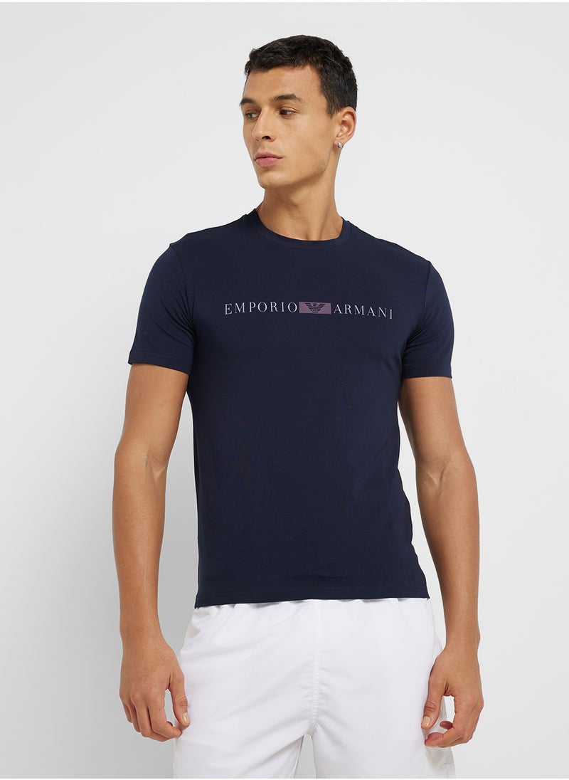 EMPORIO ARMANI Beachwear Logo Crew Neck T-Shirt  - Image 1