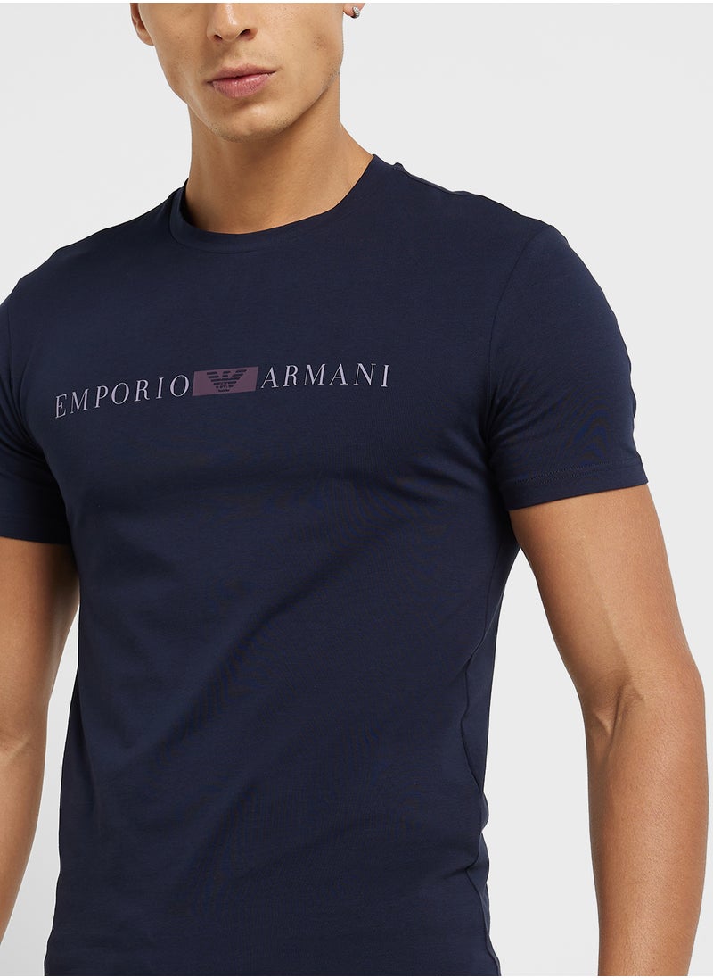 EMPORIO ARMANI Beachwear Logo Crew Neck T-Shirt  - Image 3