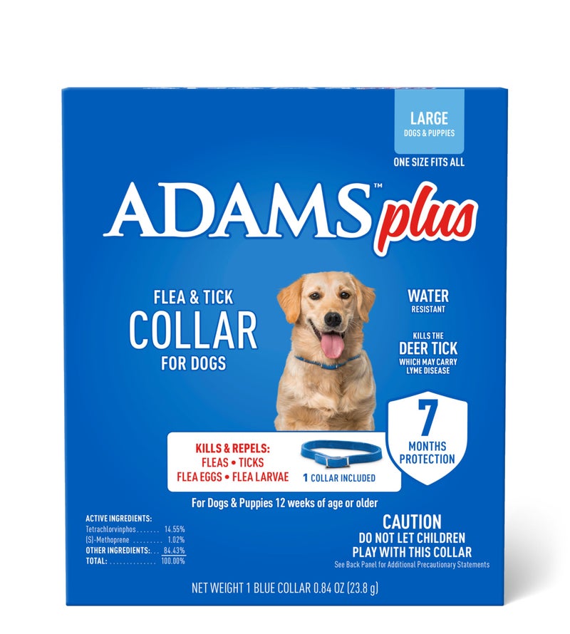 ADAMS Plus Flea & Tick Collar for Dogs, 7-Month Protection, Adjustable Collar Fits Large Dogs & Puppies, Kills Fleas & Ticks - Image 1