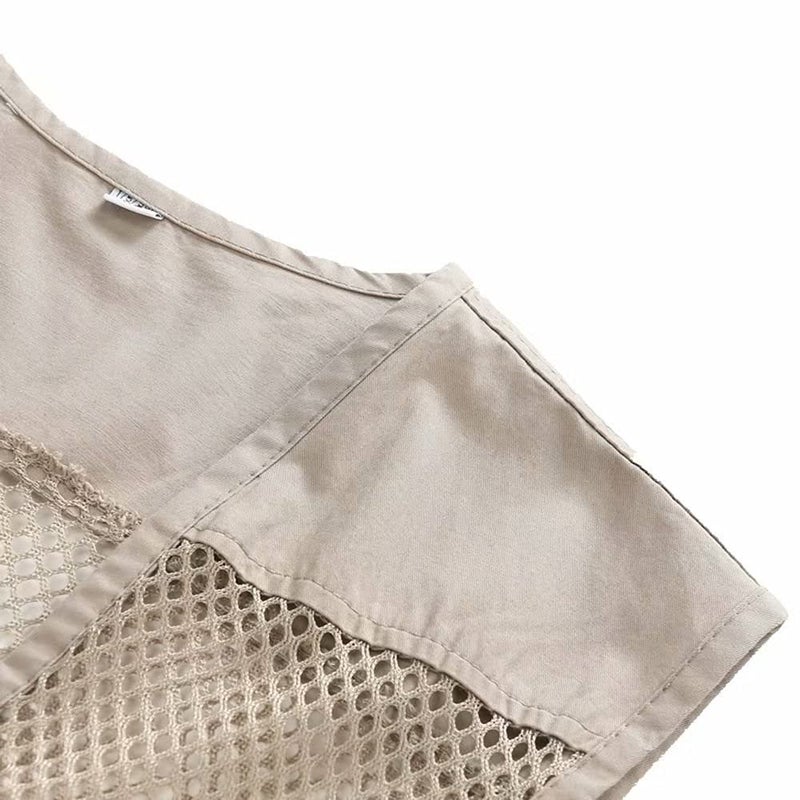 Rizanee Mesh Breathable Fishing Vest, Multi-Pockets Photography Travel Hiking Waistcoat Jacket (Beige, US S - TAG L) - Image 5