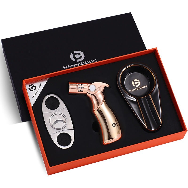 HANNICOOK Cigar Cutter Lighter Ashtray Gift Set Three-Piece Tool Stainless Steel Cigar Cutter