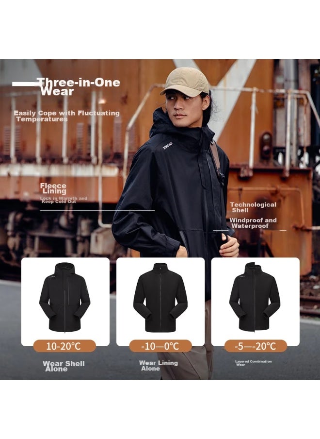 Toread Three-in Jacket, Outdoor Windproof And Rainproof Mountaineering And Skiing Coat For Men And Women, Mountain Shadow Gray, Size M