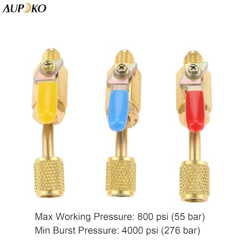 Aupoko Air Conditioning Refrigerant Angled Compact Ball Valve 1/4’’ SAE, R410A R134A R12 R22 AC HVAC and R12 R22 to R134A Shut Valve, Fits for HVAC R12 R22 R502 Charging Hoses AC Refrigerant Tools - 3 - Image 5