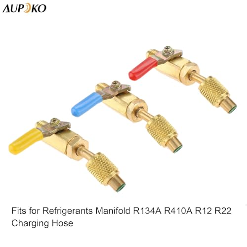 Aupoko Air Conditioning Refrigerant Angled Compact Ball Valve 1/4’’ SAE, R410A R134A R12 R22 AC HVAC and R12 R22 to R134A Shut Valve, Fits for HVAC R12 R22 R502 Charging Hoses AC Refrigerant Tools - 3 - Image 4
