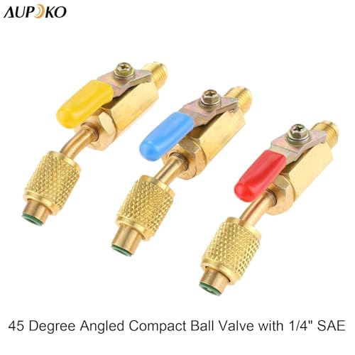 Aupoko Air Conditioning Refrigerant Angled Compact Ball Valve 1/4’’ SAE, R410A R134A R12 R22 AC HVAC and R12 R22 to R134A Shut Valve, Fits for HVAC R12 R22 R502 Charging Hoses AC Refrigerant Tools - 3 - Image 3
