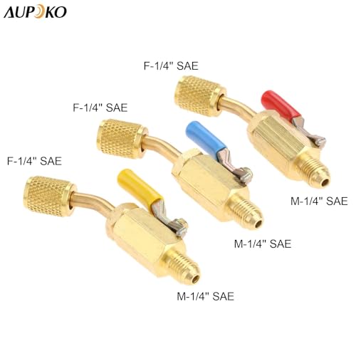 Aupoko Air Conditioning Refrigerant Angled Compact Ball Valve 1/4’’ SAE, R410A R134A R12 R22 AC HVAC and R12 R22 to R134A Shut Valve, Fits for HVAC R12 R22 R502 Charging Hoses AC Refrigerant Tools - 3 - Image 2