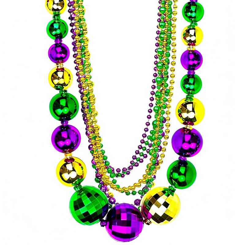 Bnikion 10 Pack Jumbo Mardi Gras Bead Necklaces Large Gold Purple Green for Mardi Gras Parades Throw Beads - Image 1