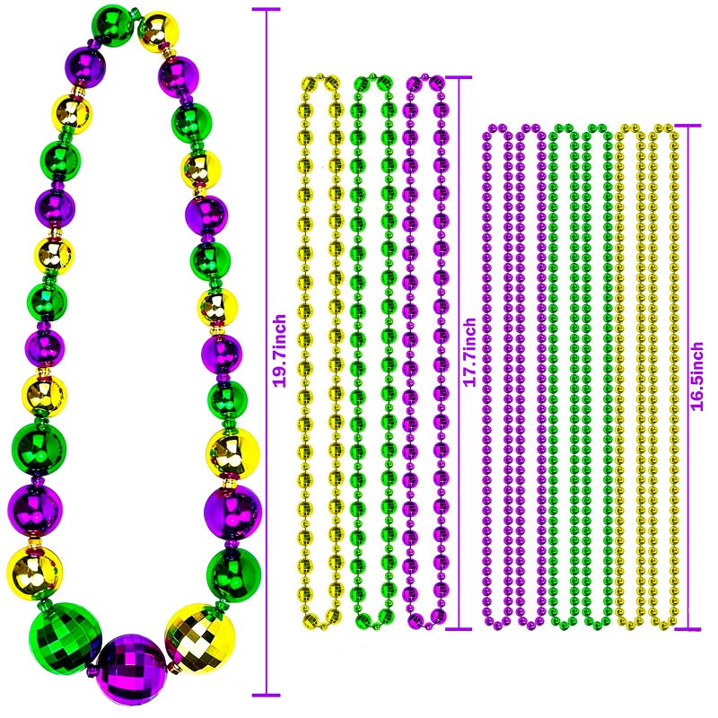 Bnikion 10 Pack Jumbo Mardi Gras Bead Necklaces Large Gold Purple Green for Mardi Gras Parades Throw Beads - Image 2