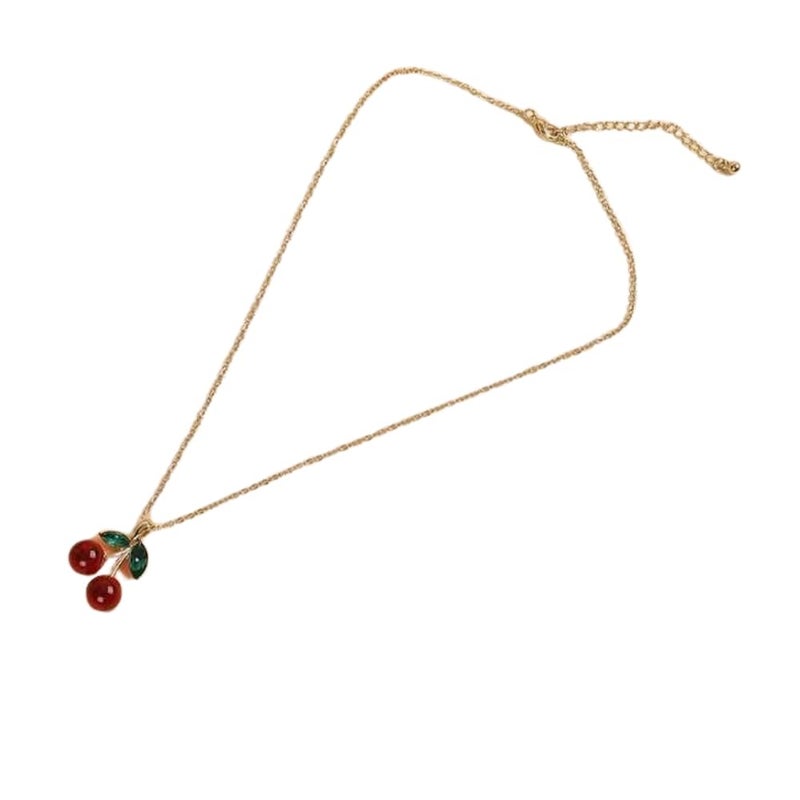 Cute Red Cherry Pendant Necklace for Women Girls,Fruit Green Leaf Adjustable Chain Choker Necklaces Exquisite Jewelry Gifts for Her