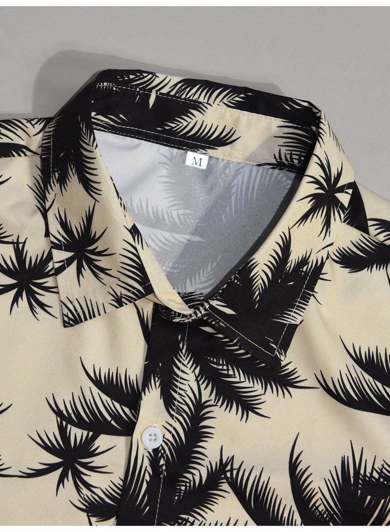 payanwin Men's Beige Hawaiian Palm Tree Shirt Short Sleeve Button Down, Tropical Print Casual Summer Beach Vacation Resort Shirt for Men - Image 5