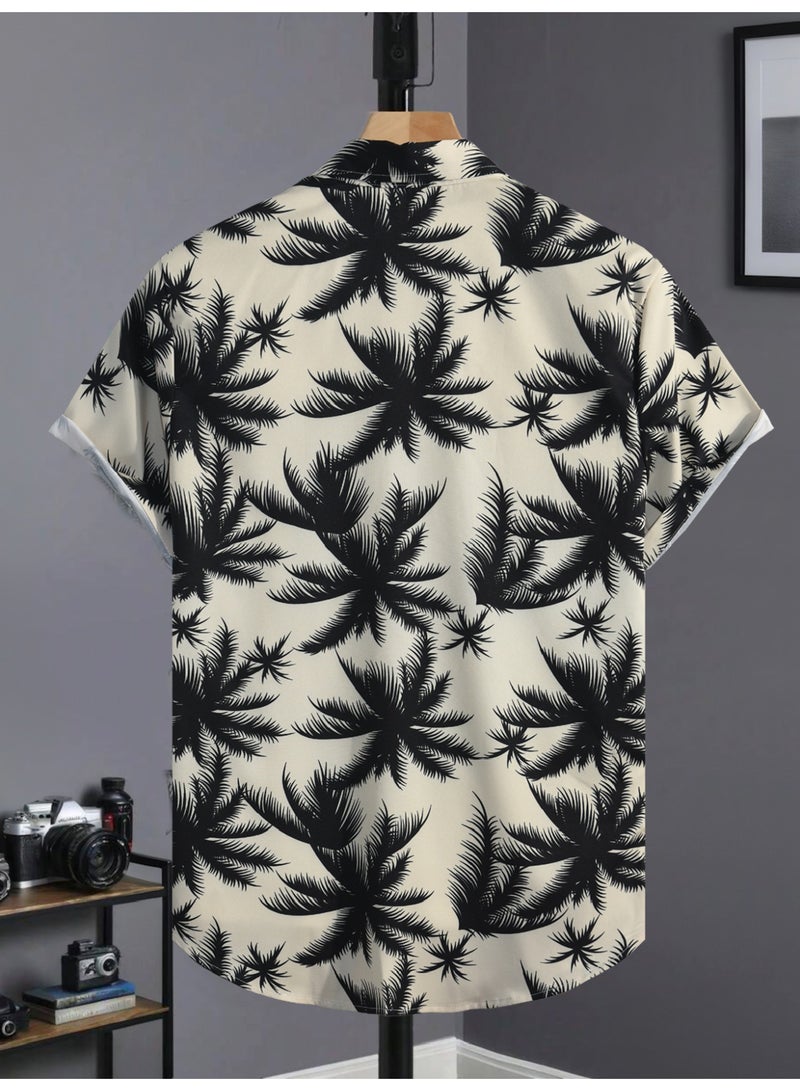 payanwin Men's Beige Hawaiian Palm Tree Shirt Short Sleeve Button Down, Tropical Print Casual Summer Beach Vacation Resort Shirt for Men - Image 3