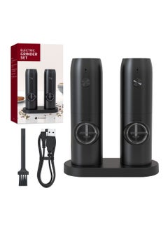 Electric Salt and Pepper Grinder Set, Adjustable Coarseness, LED Lights, with Rechargeable or Battery-Powered options (Black set (Usb rechargeable)), medium