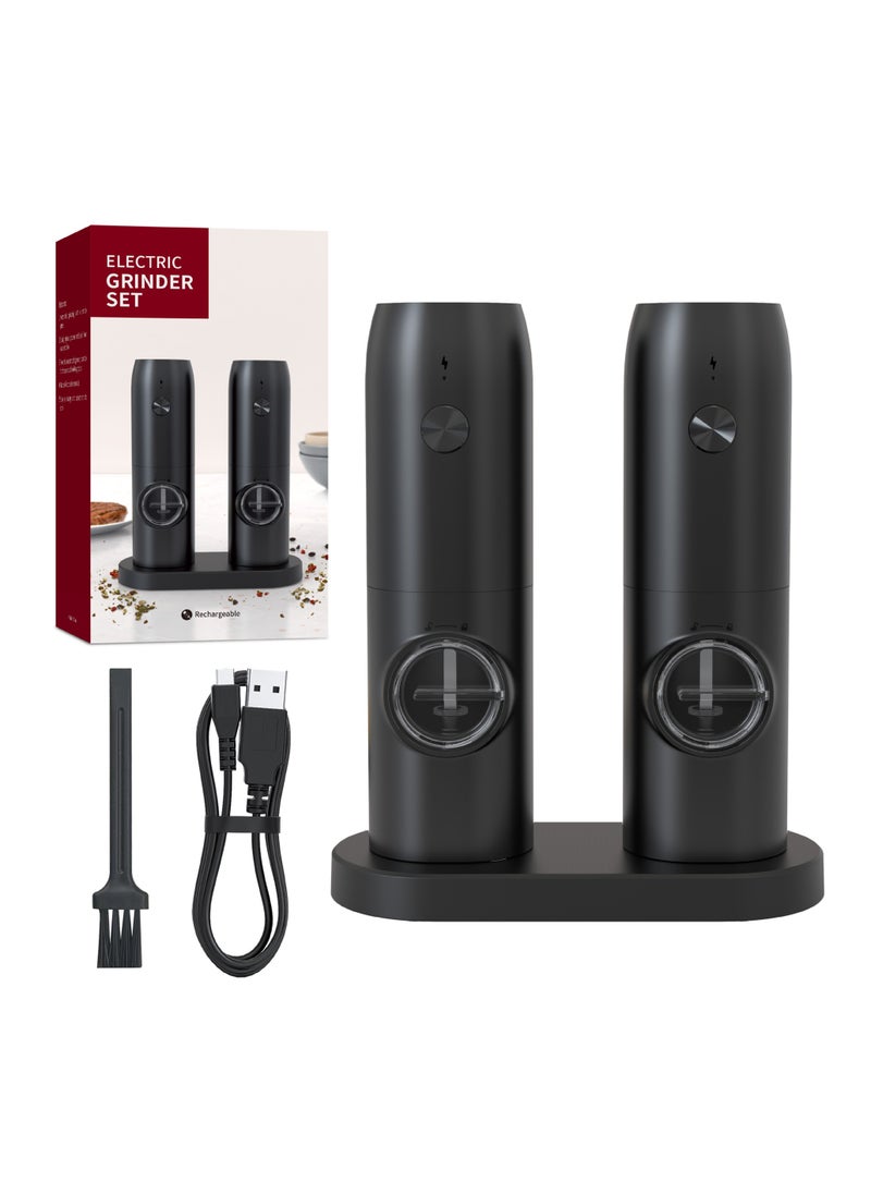 Generic - Electric Salt and Pepper Grinder Set, Adjustable Coarseness, LED Lights, with Rechargeable or Battery-Powered options (Black set (Usb rechargeable)), medium - Image 1