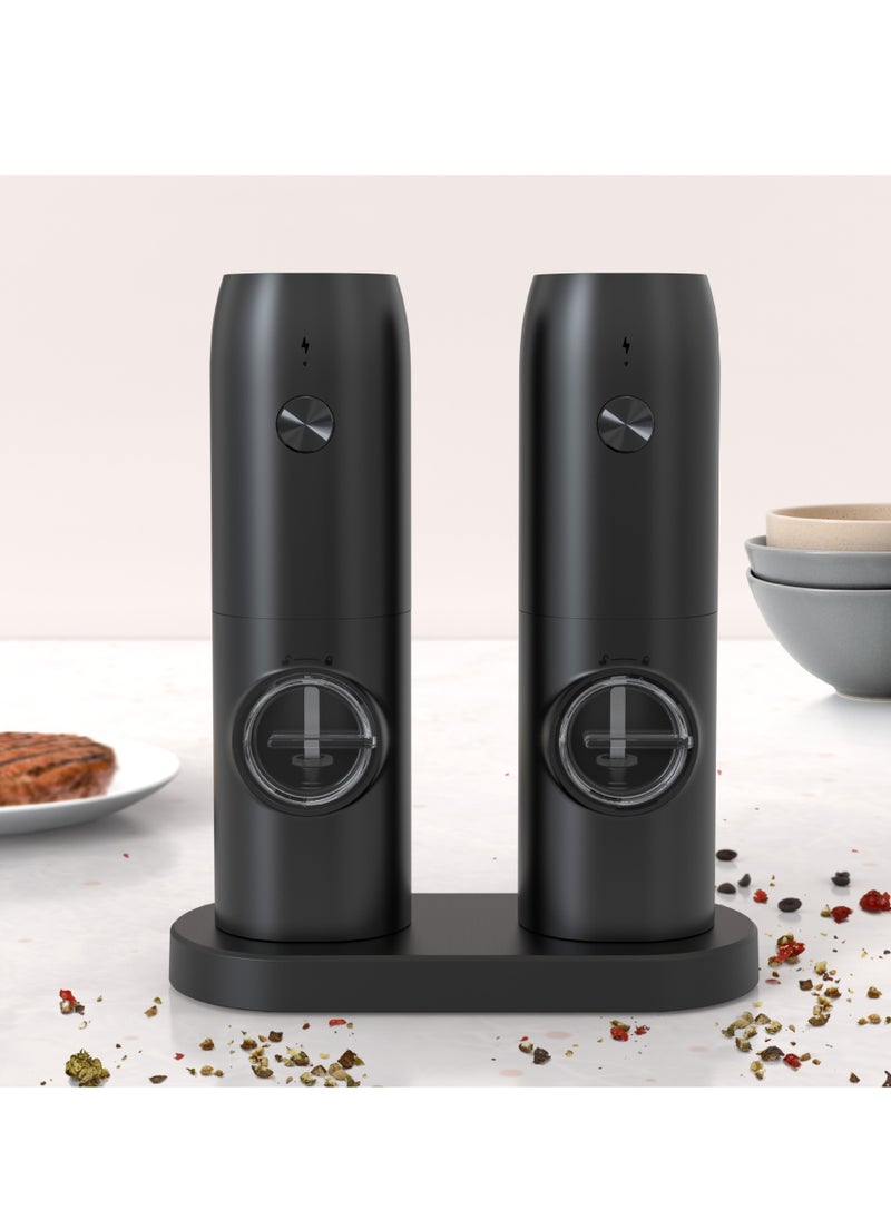 Generic - Electric Salt and Pepper Grinder Set, Adjustable Coarseness, LED Lights, with Rechargeable or Battery-Powered options (Black set (Usb rechargeable)), medium - Image 1