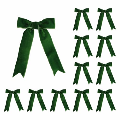 Meseey 12 Pcs Dark Green Velvet Bows with Twist Tie 35 Inch PreTied Vintage Christmas Velvet Ribbon Bows for Treat Bags Gift Wrapping Basket Wedding Baby Shower Brithday Party - Image 2
