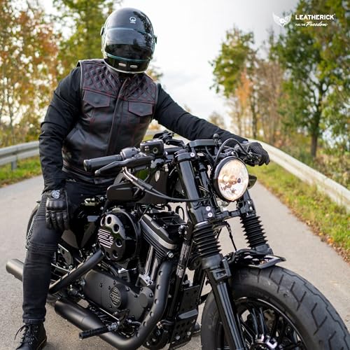 Leatherick Mens Black Motorcycle Vests - Top Grain Cow Leather SOA Club & Traditional Paisley Satin Liner Leather Biker Vests - Image 2