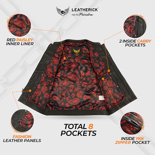 Leatherick Mens Black Motorcycle Vests - Top Grain Cow Leather SOA Club & Traditional Paisley Satin Liner Leather Biker Vests - Image 5