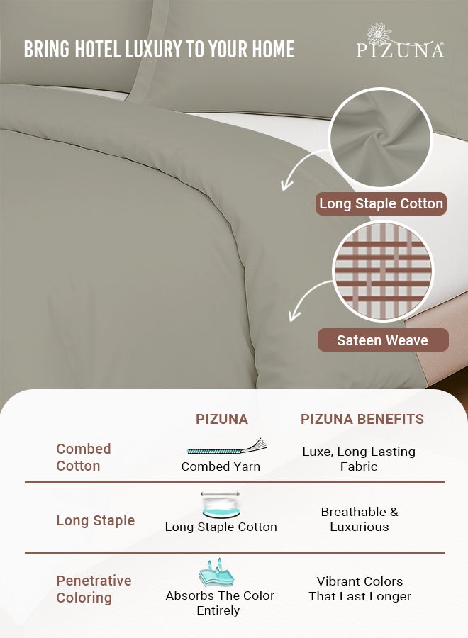 PIZUNA Pure Combed Cotton GCC King Duvet Cover 220x240 cm Silver, 400 Thread Count Cool Breathable 100% Long Staple Cotton Sateen Weave Quilt Cover with 2 Pillowcases (Silver Bedding Set) - Image 2