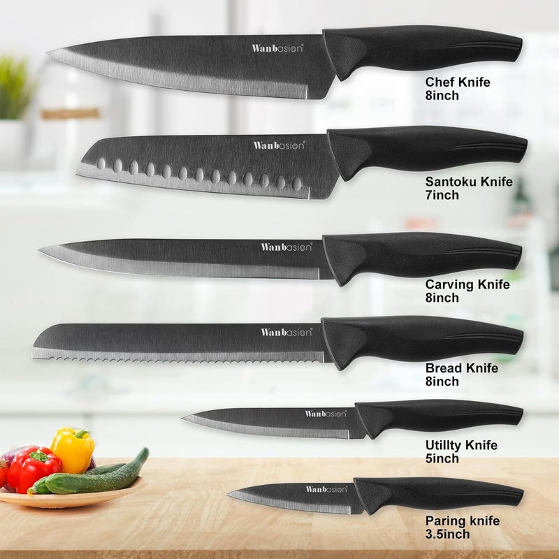 Wanbasion Black Professional Kitchen Knife Chef Set, Stainless Steel, Dishwasher Safe with Sheathes - Image 3