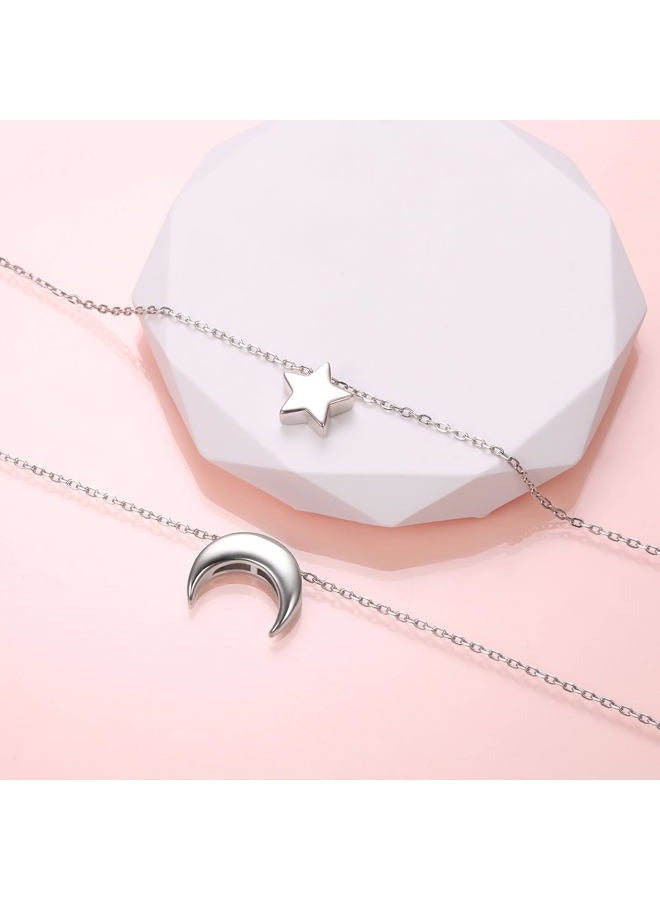 FLYOW Moon Star Layered Choker Necklace S925 Sterling Silver Star Moon Pendant Jewelry Adjustable Clavicle Necklace for Women Birthday Gifts (Moon⋆) - Image 5