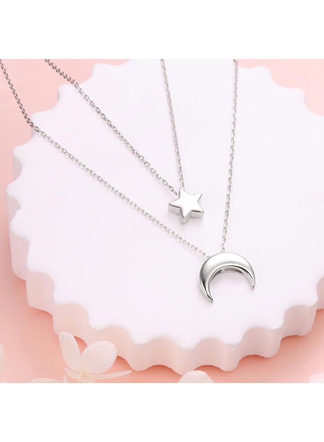 FLYOW Moon Star Layered Choker Necklace S925 Sterling Silver Star Moon Pendant Jewelry Adjustable Clavicle Necklace for Women Birthday Gifts (Moon⋆) - Image 4