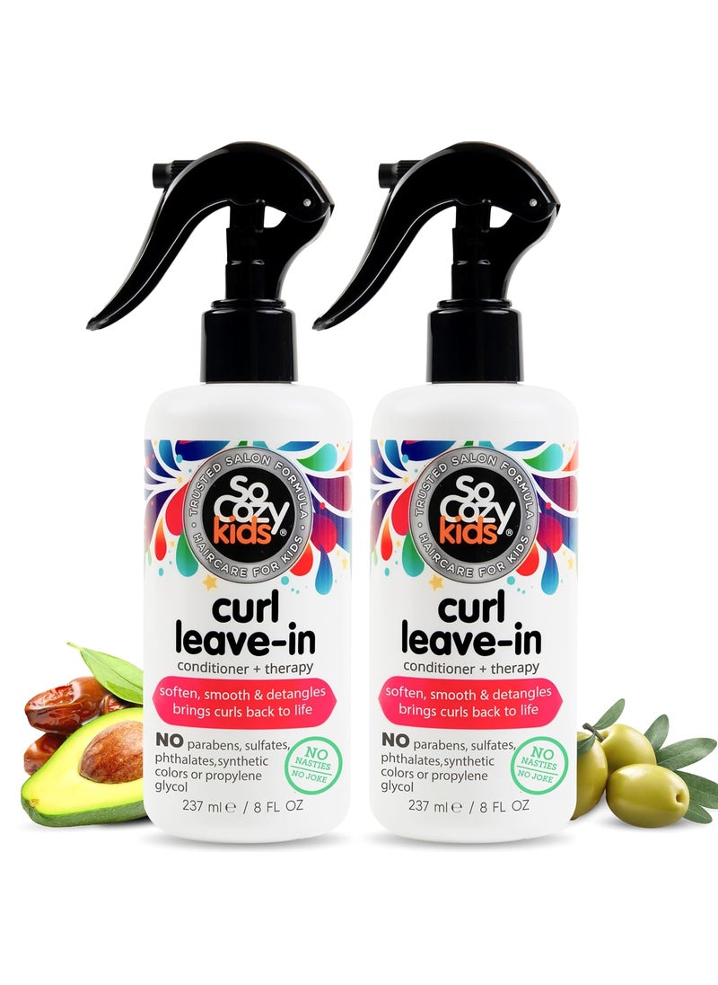 SO COZY SoCozy Leave In Conditioner Spray 8 Fl Oz Pack of 2 Detangler for Kids Curly Hair TangleFree Curls Gentle  Nourishing with Keratin Vitamin B5 Olive  Jojoba Oil ParabenFree 