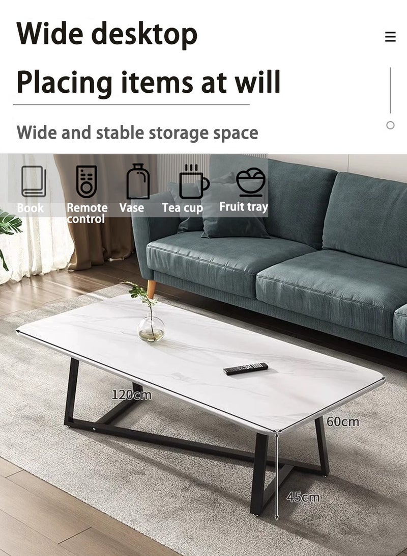 EqiEch Rectangular Coffee Table with Steel Frame Legs and Stylish Large Desktop, Stable Load-bearing Light Luxury Creative Tea Table, Suitable for Living Room, Office and Reception Room 120 x 60 x 45 cm - Image 2