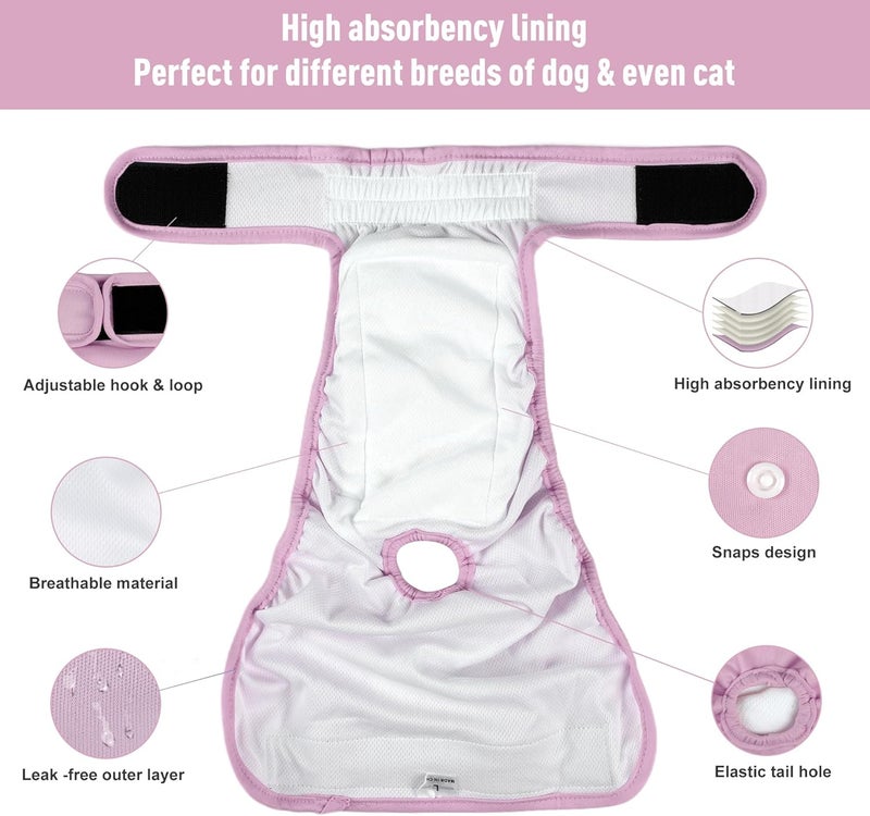 ZINGTERRA 5 Pack Washable Female Dog Diapers,Reusable Diaper for Doggie,Highly Absorbent Dog Diaper,Adjustable Leakproof Puppy Diapers Skirt for Heat,Incontinence,Period Doggy Nappies - Image 3
