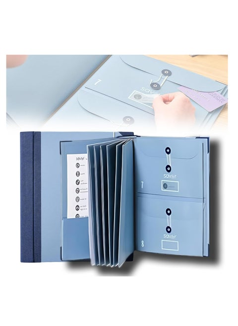 Folio Document Organizer, File Organizer with Pockets, Bound Expanding File Folder for Important Papers, Emergency Binder, Birth Certificates, Social Security Cards, Passports, Photos, Letters, Blue