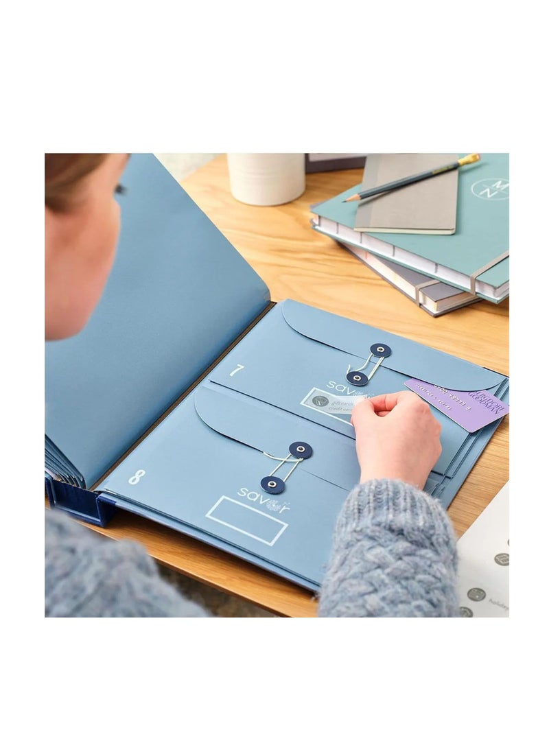 Folio Document Organizer, File Organizer with Pockets, Bound Expanding File Folder for Important Papers, Emergency Binder, Birth Certificates, Social Security Cards, Passports, Photos, Letters, Blue