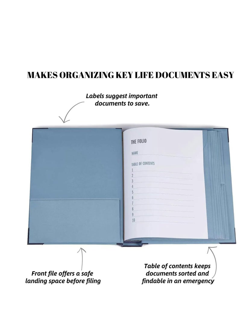 Folio Document Organizer, File Organizer with Pockets, Bound Expanding File Folder for Important Papers, Emergency Binder, Birth Certificates, Social Security Cards, Passports, Photos, Letters, Blue
