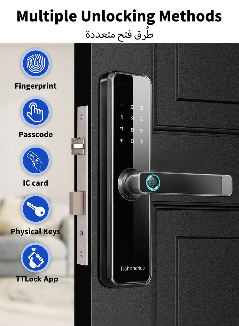 Tichondrius WiFi Smart Door Lock with 4585 Mortise, 5-in-1 Keyless Entry Door Lock with Fingerprint, Passcode, IC Cards, Tuya WiFi App & Mechanical Key, Remote Access, Real-Time Monitoring, Smart Home Lock - Image 2