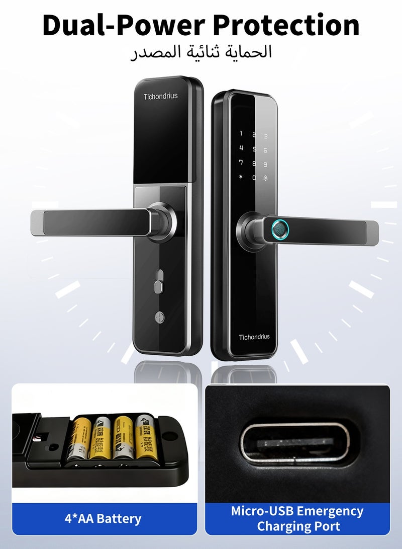 Tichondrius WiFi Smart Door Lock with 4585 Mortise, 5-in-1 Keyless Entry Door Lock with Fingerprint, Passcode, IC Cards, Tuya WiFi App & Mechanical Key, Remote Access, Real-Time Monitoring, Smart Home Lock - Image 3