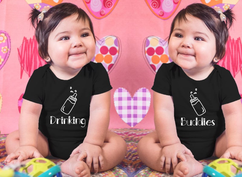 CBTwear Drinking Buddies - Matching Twin Babies - Baby Clothes - Funny Newborn Bodysuit Outfits for Boys and Girls (Newborn, Black) - Image 2
