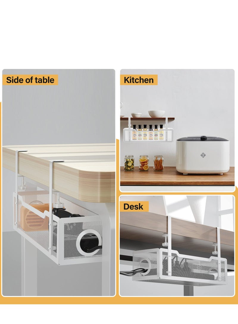 Under Desk Cable Management Tray, Cable Organiser Box with Clamp, No Drill Installation-White  - Image 5