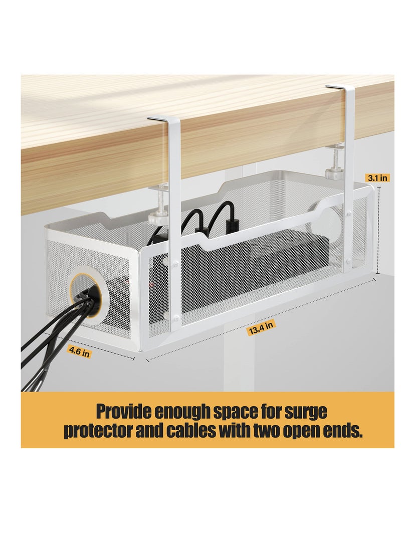 Under Desk Cable Management Tray, Cable Organiser Box with Clamp, No Drill Installation-White  - Image 4
