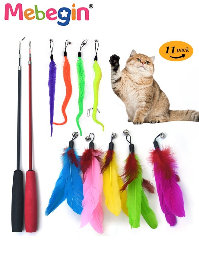 MEBEGIN 11PCS Cat Toys Set with 2 Cat Teaser Sticks, Feather Toys and Other Cat toys, Kitten Toys Assortments, Funny Interactive Cat Toys, Various Cat Enrichment Toys, Soft Safe Cat Toys(Random Color) - Image 1