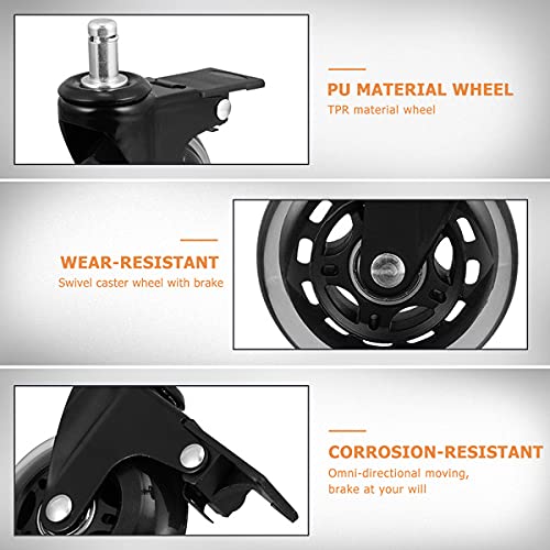 Bilvina 3 Polyurethane Pin Type Office Chair Wheel with Lock for Home and Office Usages Black Set of 5 - Image 4