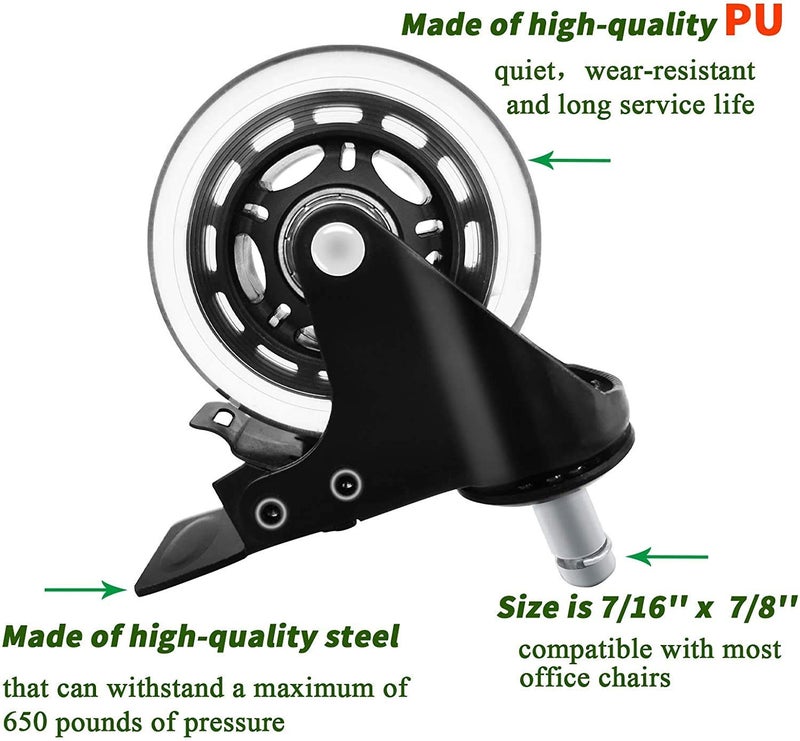 Bilvina 3 Polyurethane Pin Type Office Chair Wheel with Lock for Home and Office Usages Black Set of 5 - Image 2
