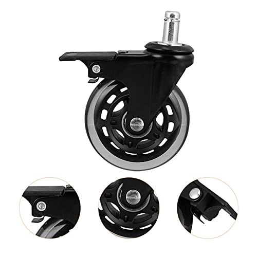 Bilvina 3 Polyurethane Pin Type Office Chair Wheel with Lock for Home and Office Usages Black Set of 5 - Image 3