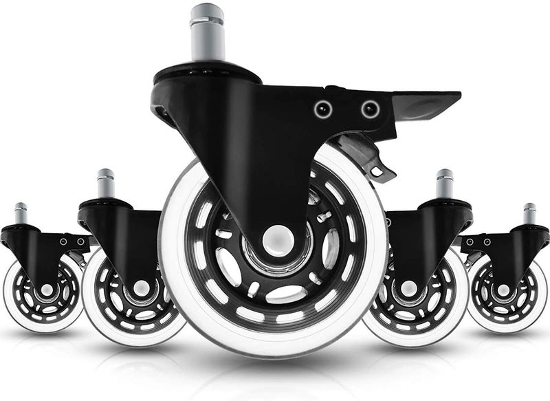 Bilvina 3 Polyurethane Pin Type Office Chair Wheel with Lock for Home and Office Usages Black Set of 5 - Image 1