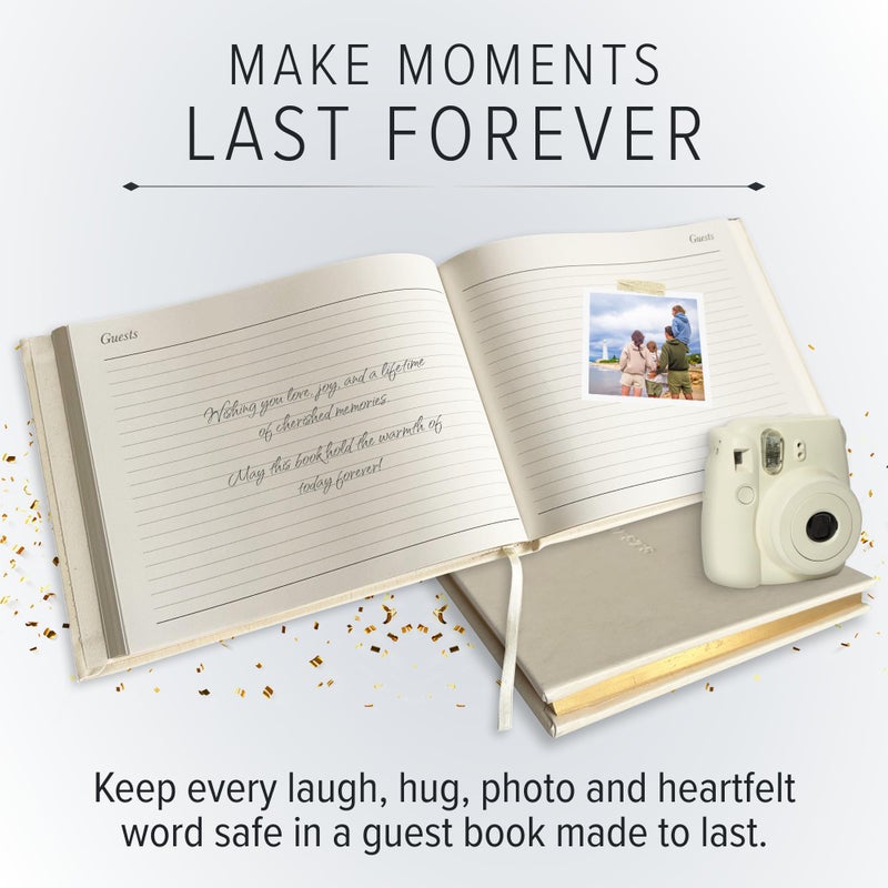 Gallery Leather Guest Book - Great for Wedding, Reception, Baby and Bridal Shower, Birthday Party and Vacation Home - 192 Lined Pages to Sign in, add Polaroid Photo - Hardcover 9x7" - Freeport Ivory - Image 3