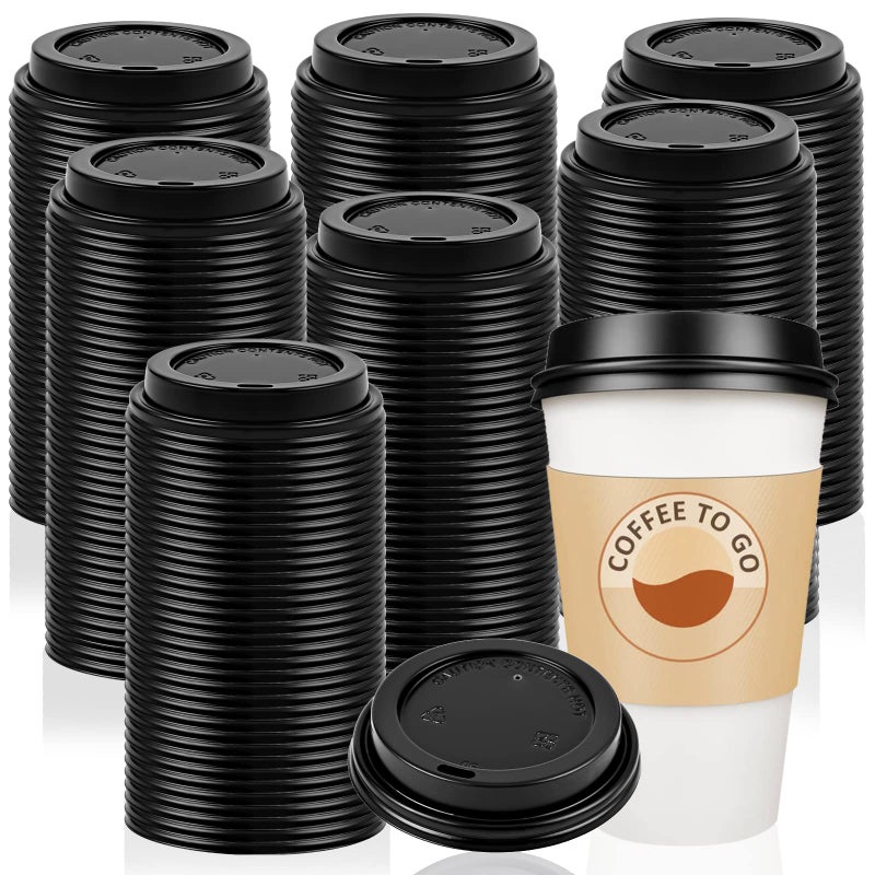 500 Pack Coffee Cup Lid Hot Drink Lids Dome Plastic Coffee Lids Easy Flow Anti Spill Design Fits Most 10 to 24 Ounce and 8 oz Squat Cups for Office Car Home Travel Black