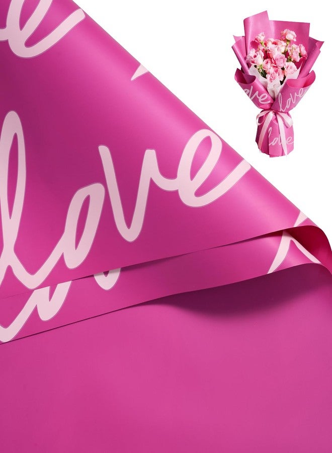WRAPAHOLIC 20 Sheets Flower Wrapping Paper - 22.4 x 22.4 inch Hot Pink and Love Word Water-Resistant Floral Bouquet Wrapping Paper, Florist Supplies Packaging for Valentine's Day Wedding - Image 1