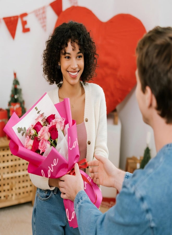 WRAPAHOLIC 20 Sheets Flower Wrapping Paper - 22.4 x 22.4 inch Hot Pink and Love Word Water-Resistant Floral Bouquet Wrapping Paper, Florist Supplies Packaging for Valentine's Day Wedding - Image 5