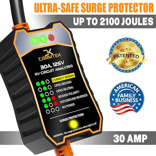 CARMTEK RV Surge Protector 30 Amp - RV Circuit Analyzer with Integrated Smart 30 Amp Surge Voltage Protection with Grip Handles - Image 2