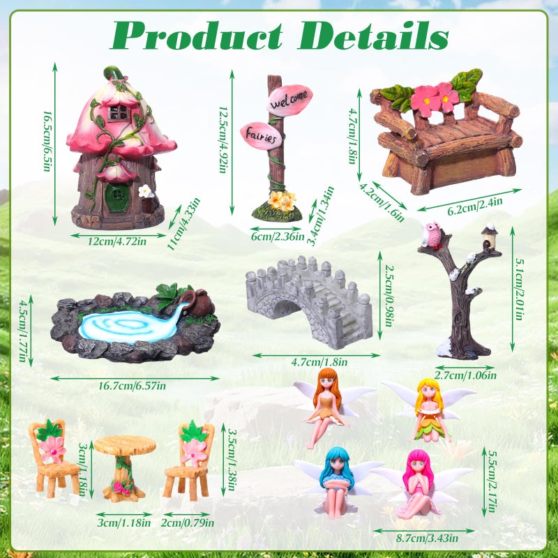 Poen 106 Pcs Fairy House Garden Figurines Kit Resin Fairy Garden Accessories Outdoor Micro Landscape Terrarium Ornaments Wildflower Butterfly Mushroom Party Supplies Micro Landscape for DIY Dollhouse - Image 2