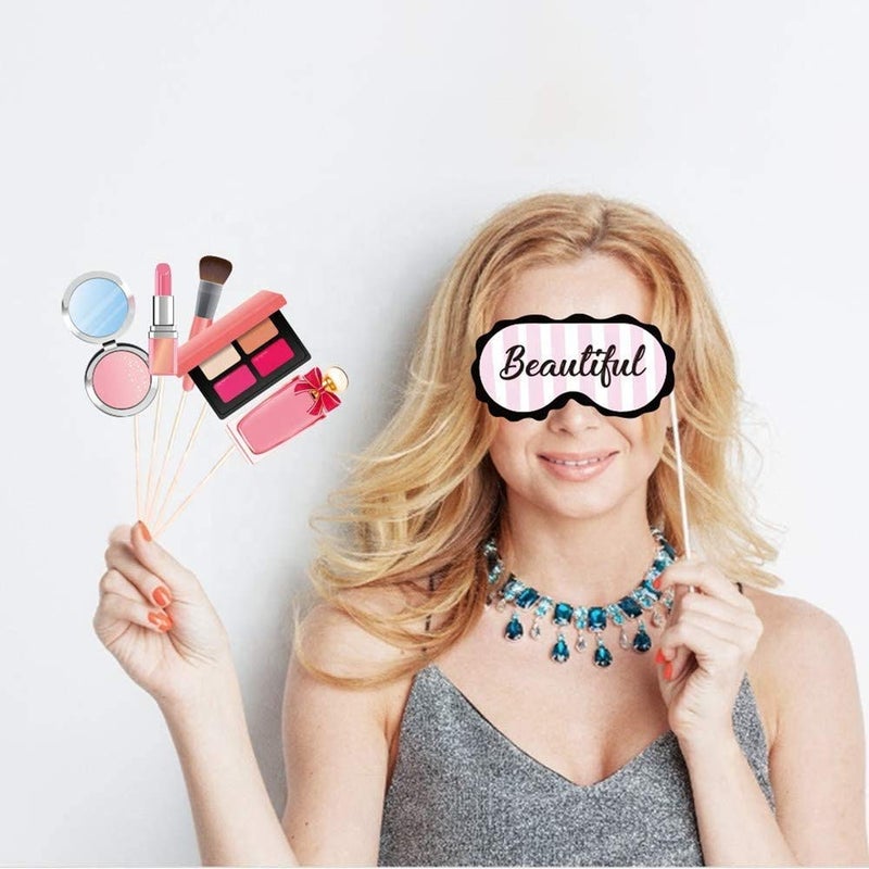 Coppthinktu 25Pcs Spa Photo Booth Props with Stick, Makeup/Spa Party Decorations for Women, Girls, Birthday Party Decorations, Makeup Selfie Props - Image 2
