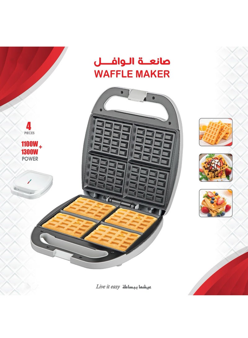 4 Slice Non Stick Waffle Maker 1100-1300W